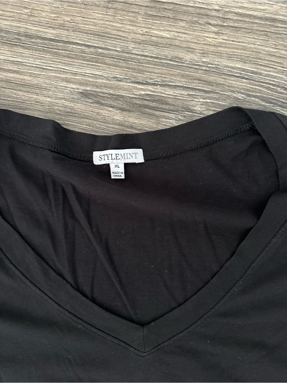 StyleMint Black V-Neck Short Sleeve Pocket Tee - Picture 2 of 3